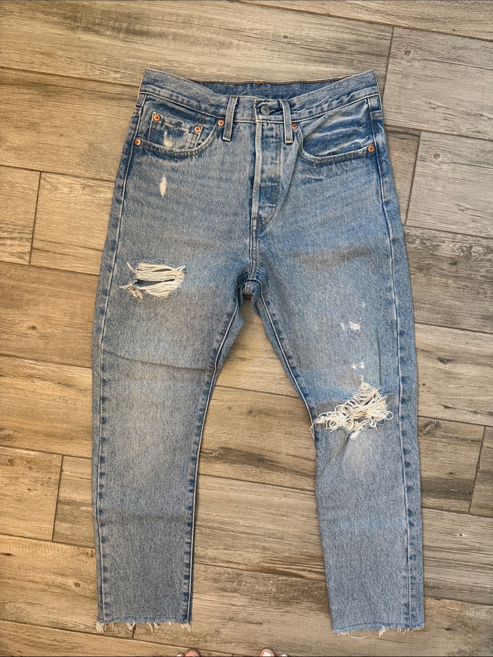Levi's Light Blue Distressed 501 Skinny Jeans